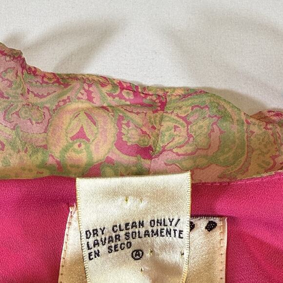 Vintage Y2K ICE Silk Paisley Beaded Ruffle Fairy Button Front Blouse Pink Wms XL - Picture 11 of 13